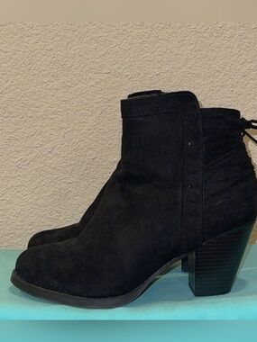 Shoe Dazzle Black Suede-Look Ankle Booties with Block Heel